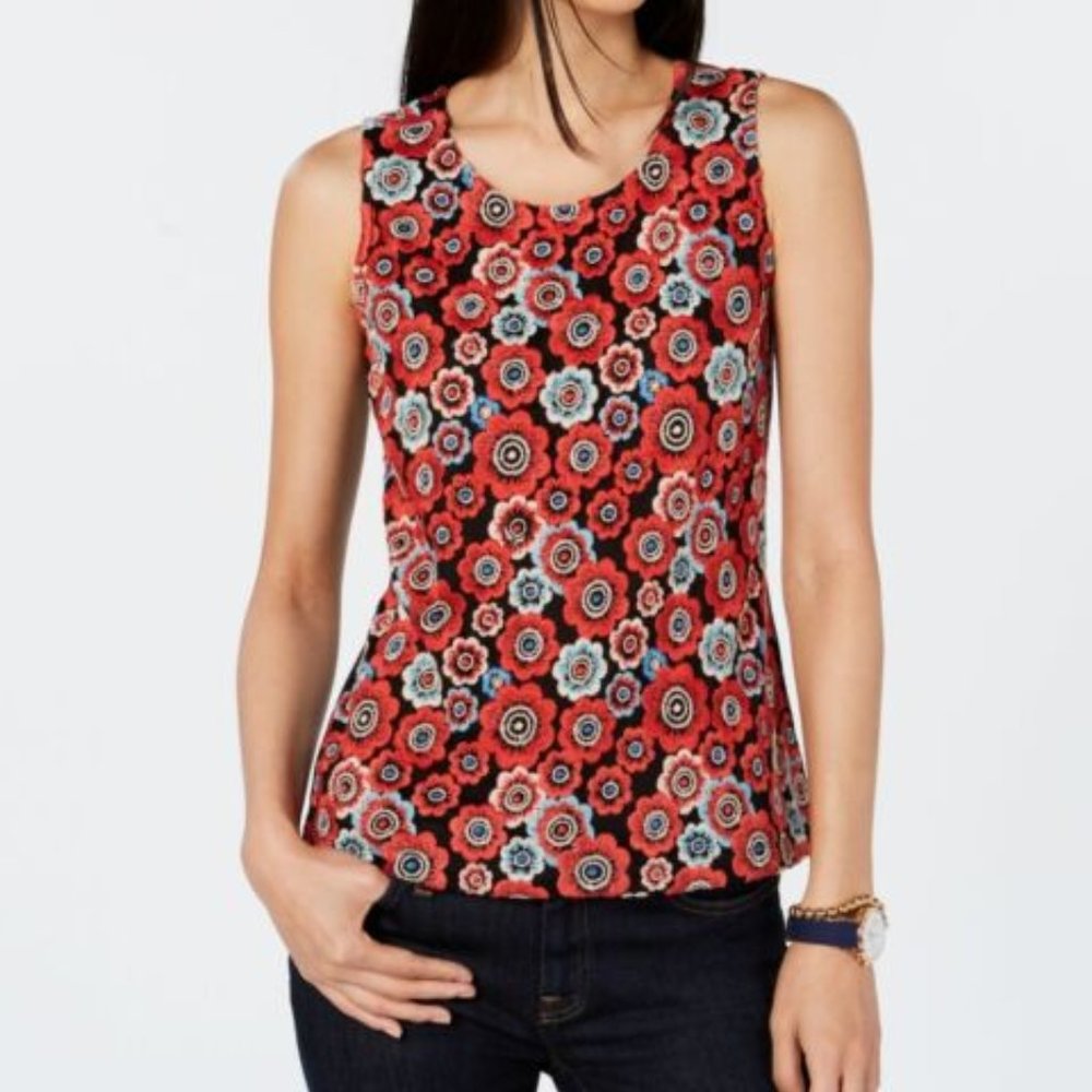 Tommy Hilfiger women's floral embroidered knit stretchy sleeveless top tanktop